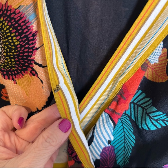 Anthropologie Maeve Botanica Floral Faux Wrap Midi Dress Size 6 Black Yellow - Picture 6 of 11